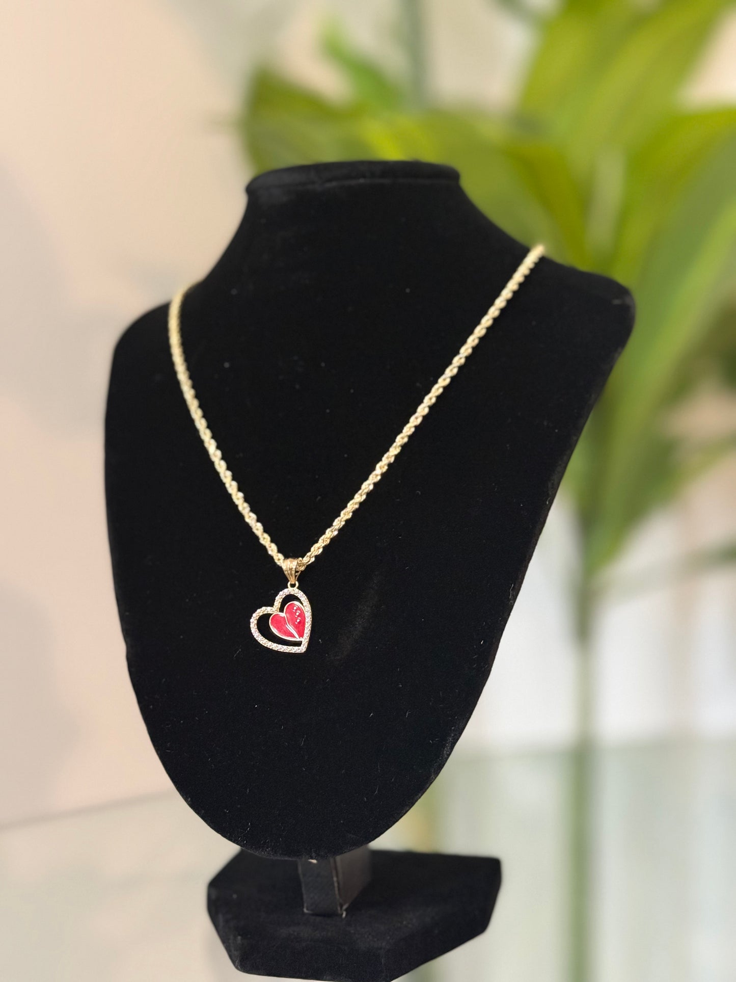 14K Gold Rope Chain with Heart Pendant