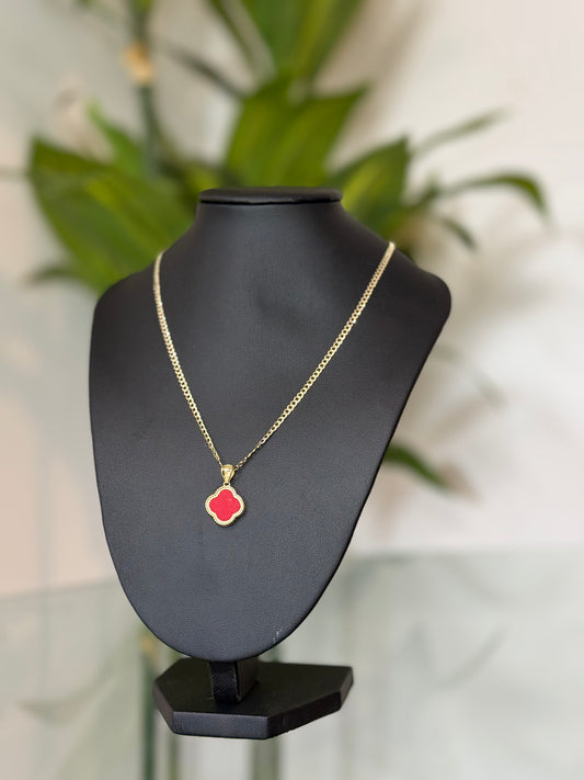 14K Gold Cuban Chain & Clover Pendant