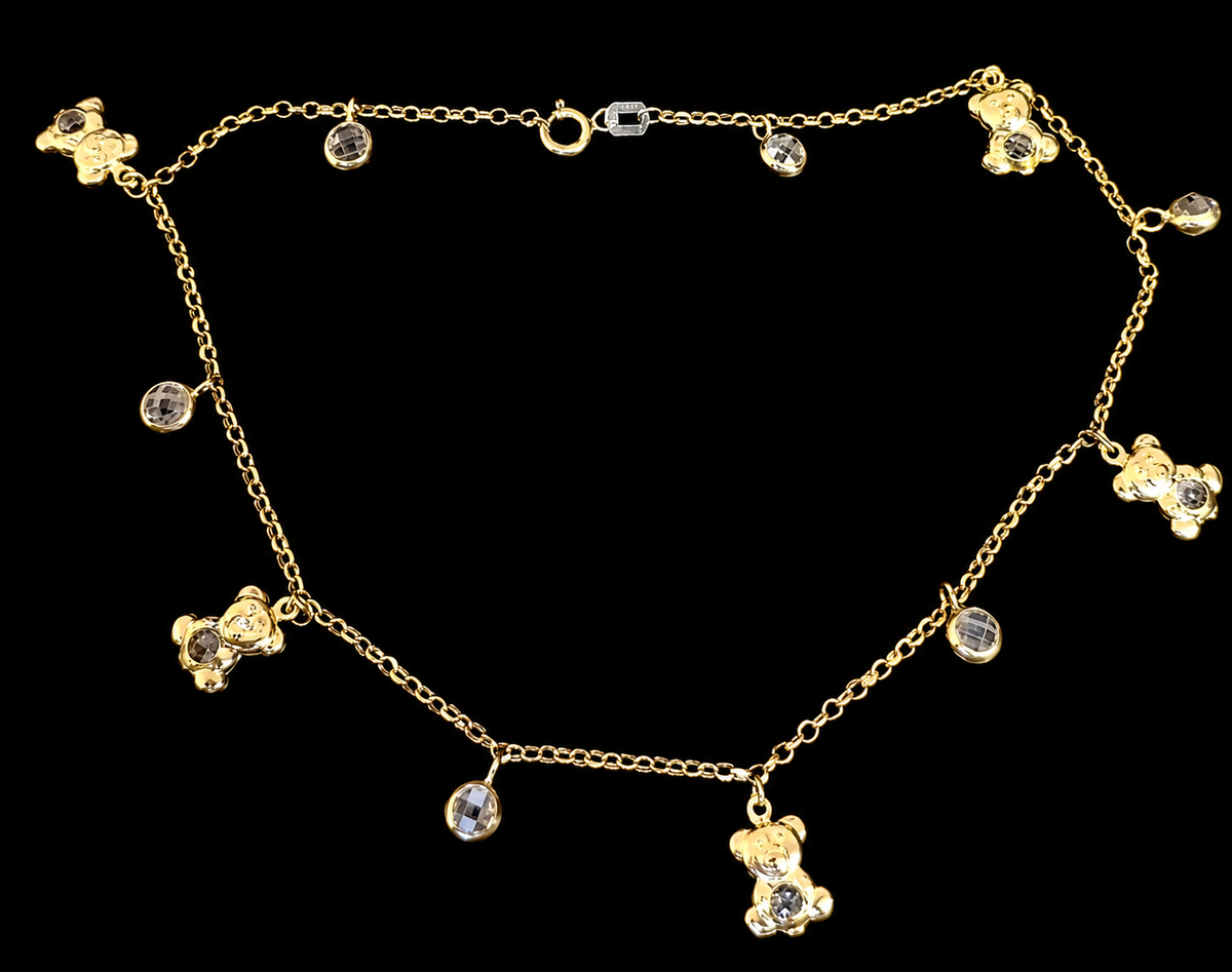 14K Gold Teddy Bear Charm Anklet