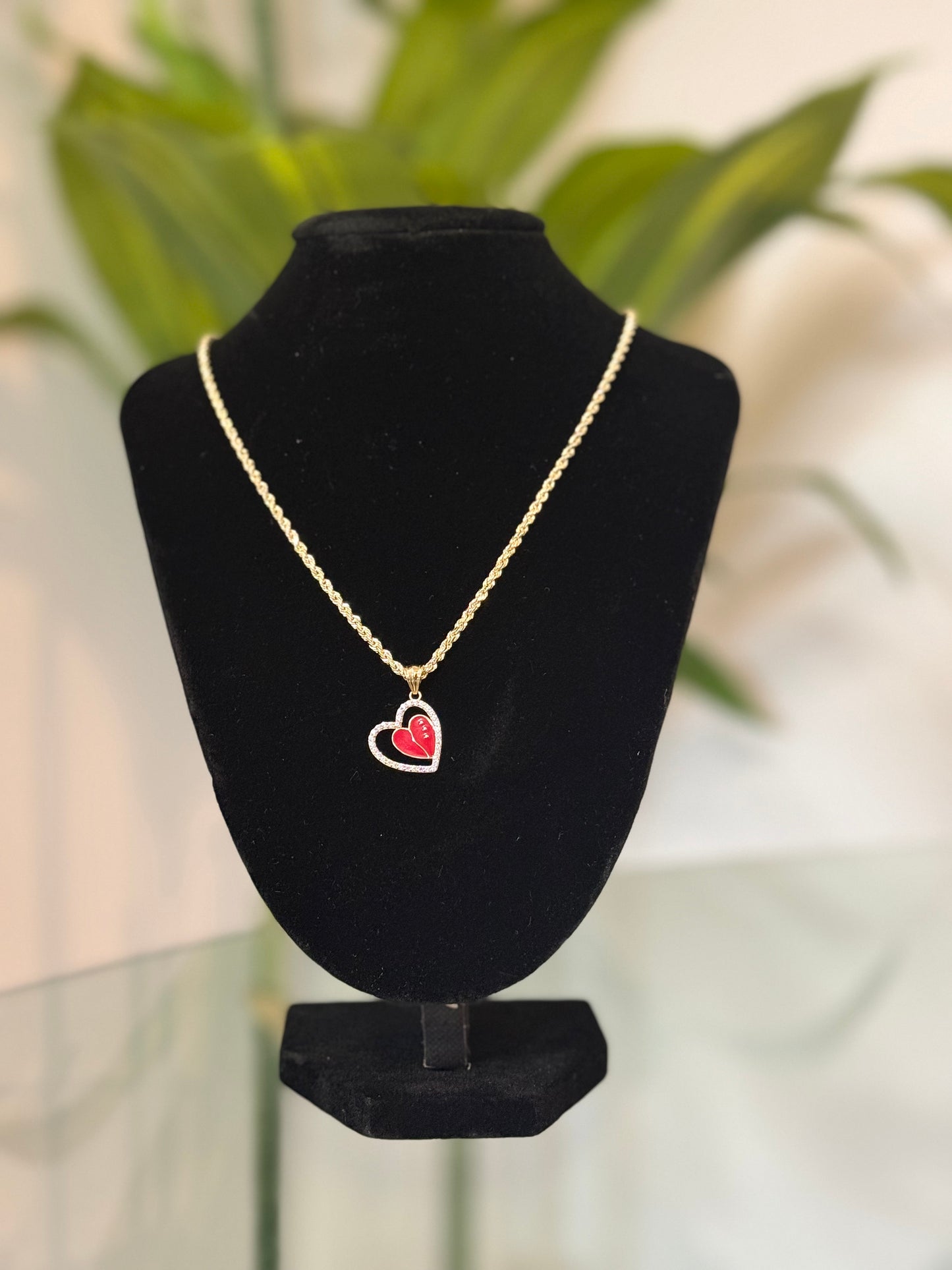 14K Gold Rope Chain with Heart Pendant